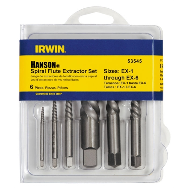 Hanson 6 Piece Spiral Flute Screw Extractor Set 53545